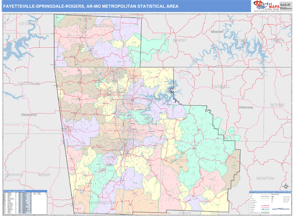 Fayetteville-Springdale-Rogers Metro Area Wall Map